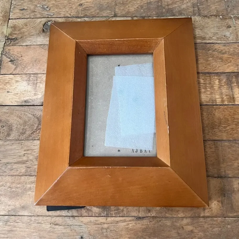 Honey Brown Wood Picture Frame Holds 4 x 5 Photos Thick Borders
